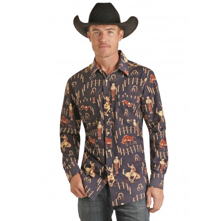 Chemise Western - Bleu Motif Western Homme - Rock&Roll Cowboy