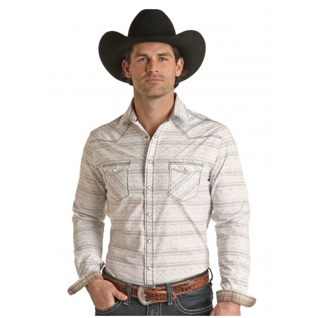 Chemise Western - Blanc Motif Azteque Homme - Panhandle