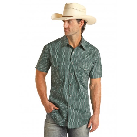 Chemise Western Manches Courtes - Vert Motif Geo Homme - Rock&Roll Cowboy