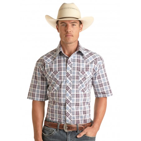 Chemise Western Manches Courtes - Bleu Rouge Carreaux Homme - Panhandle