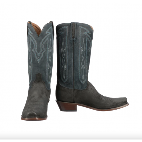 Cowboy Boots Cowhide Leather Blue Black Square Toe Men Lucchese Boots Color Black Size 8 Width D