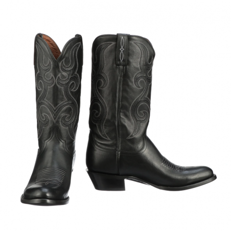 Santiags - Cuir Vachette Noir Bout Arrondi Homme - Lucchese Boots