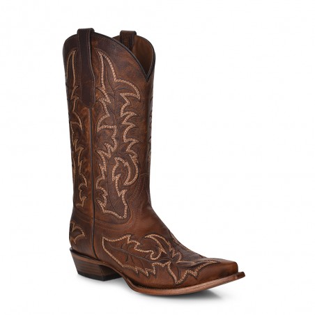 Cowboy Boots - Cowhide Brown Embroidery Snip Toe Men - Corral Boots