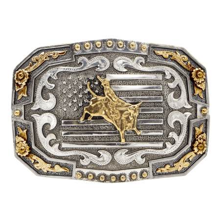 Western Buckle - Bull Rider US Flag Rectangle Unisex - AndWest