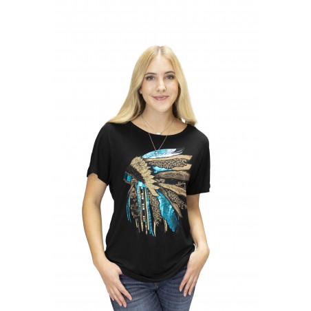 T-shirt - Noir Coiffe Indienne Femme - Liberty Wear