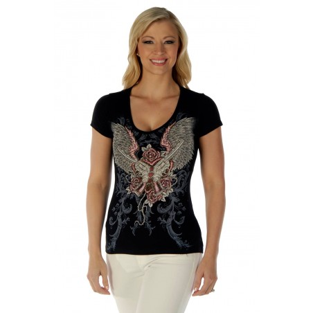 T-shirt - Noir Guns & Wings Femme - Liberty Wear