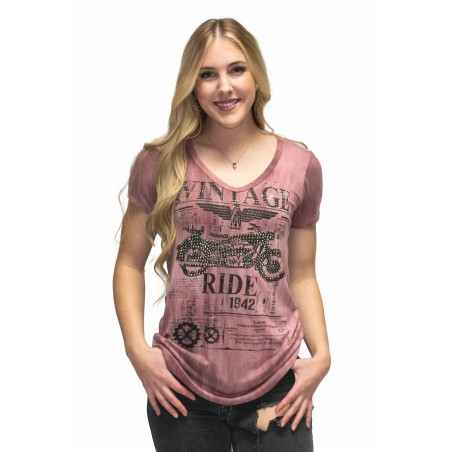 T-shirt - Pink Vintage Motorcycle Women - Liberty Wear