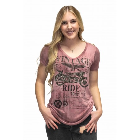 T-shirt - Rose Vintage Motorcycle Femme - Liberty Wear