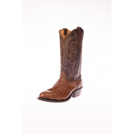 Santiags - Cuir Autruche Brun Bout Arrondi Homme - Fenoglio Boot