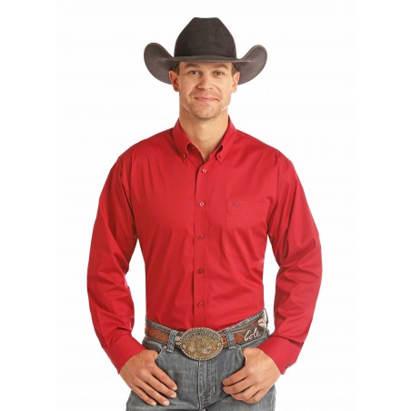 Western Shirt - Red Solid Stretch Men - Panhandle