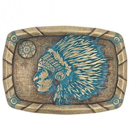 Boucle Western - Rectangle Chef Indien Turquoise - Montana Silversmiths
