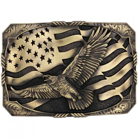 Western Buckle - Square Eagle American Flag - Montana Silversmiths