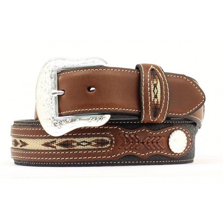 Ceinture - Brun Cuir Vachette Motif Southwest Beige Concho Unisexe - Nocona Belt