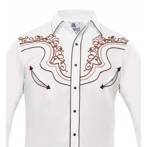 Vintage Western Shirt White with Brown Embroidery Men Ranger s