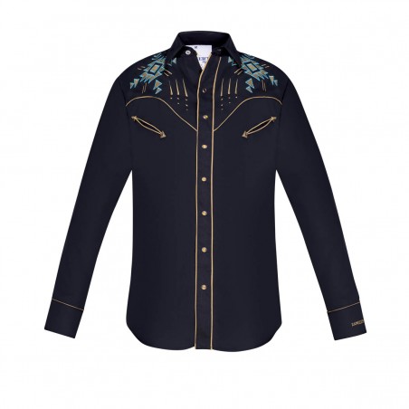 Vintage Western Shirt - Black Aztec Embroidery Men - Ranger's