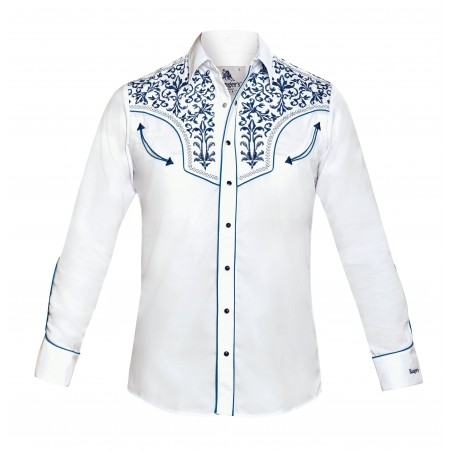 Chemise Western - Blanc Broderie Florale Homme - Ranger's