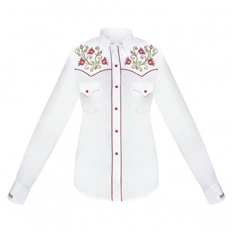 Chemise Western - Blanc Broderie Florale Strass Femme - Ranger's