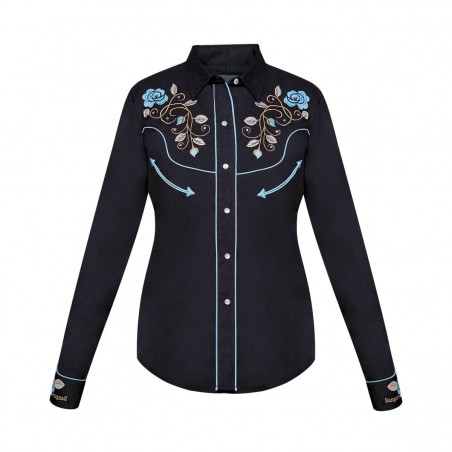 Vintage Western Shirt - Black Floral Embroidery Rhinestones Women - Ranger's