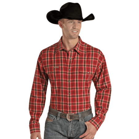 Big Size Flannel Shirt - Red Brown Plaid Men - Powder River