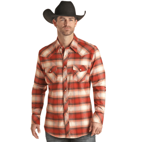 Chemise Flanelle Carreaux Rouge Orange Homme Rock Roll Cowboy