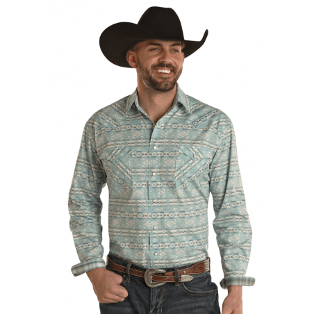 Chemise Western - Turquoise Motif Azteque Homme - Panhandle