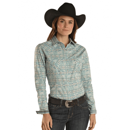 Chemise Western - Turquoise Motif Azteque Femme - Panhandle