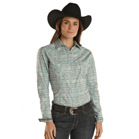 Western Shirt - Turquoise Aztec Print Women - Panhandle