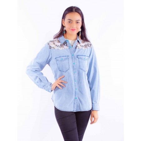 Chemise en jean - Bleu Motif Chevaux Femme - Scully