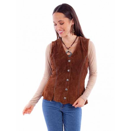 Gilet - Cuir Daim Marron Femme - Scully