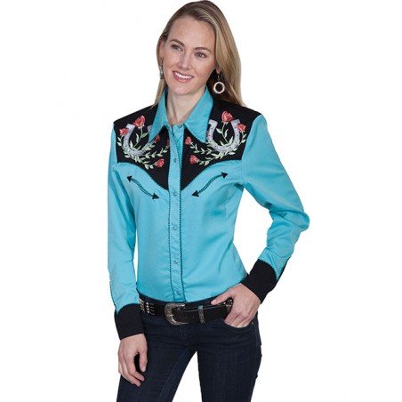 Chemise Western - Turquoise Broderie Fer à Cheval Femme - Scully