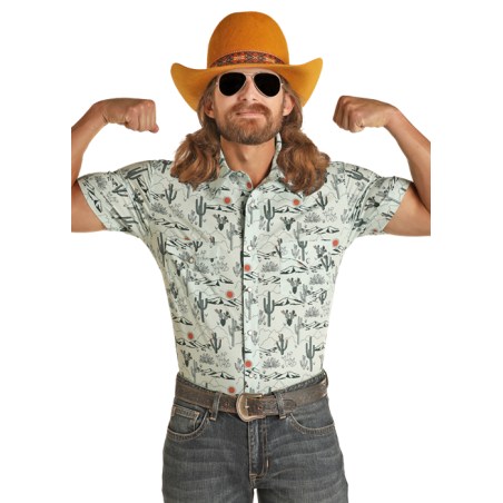 Western Short Sleeve Shirt - Green Desert Print Men - Rock&Roll Cowboy