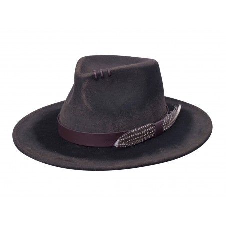 Zingaro Hat - Black Wool Felt Used Effect Unisex - Bigalli Hats