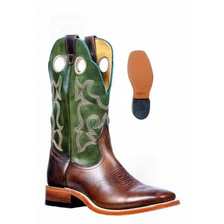 Roper Boots - Cowhide Brown Green Wide Square Toe Men - Boulet Boots