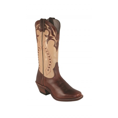 Cowgirl Boots - Cowhide Brown Beige Square Toe Women - Boulet Boots