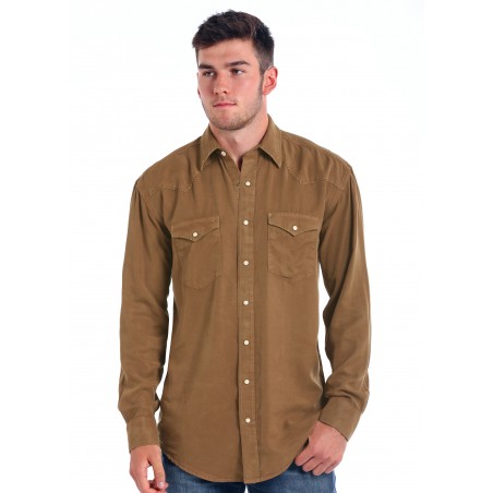 Chemise Western - Tencel Uni Brun Homme - Panhandle