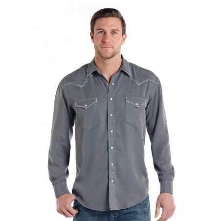 Chemise Western - Tencel Uni Gris Homme - Panhandle