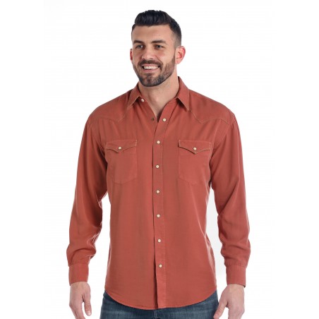 Western Shirt - Tencel Solid Orange Escalante Men - Panhandle