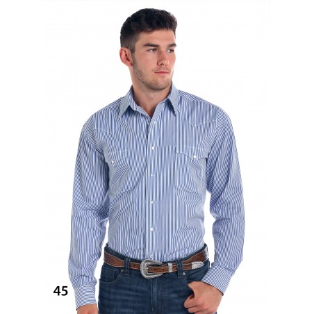 Western Shirt - Blue Classic Stripe Men - Panhandle