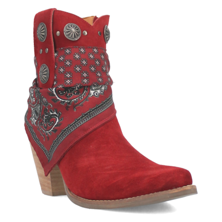 Bottines Western Cuir Daim Rouge Bandana Femme Dingo Boots Couleur Rouge Taille 6.5 US 37 EU