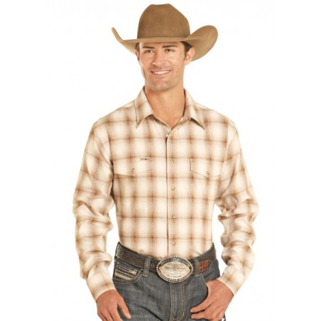 Flannel Shirt - Beige Plaid Men - Powder River