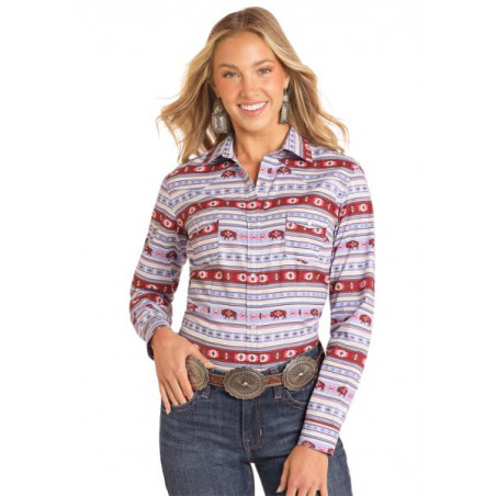 Chemise Western - Mauve Bordeaux Bison Femme - Panhandle