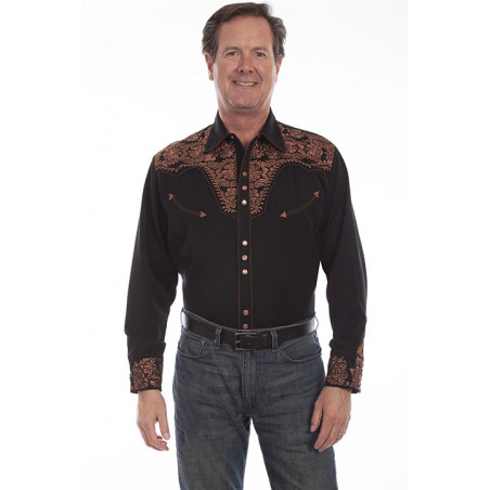 Vintage Western Shirt - Brown Floral Embroidery Men - Scully
