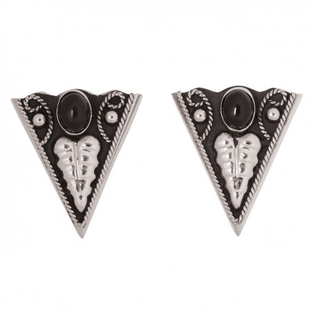 Collar Tips - Engraved Silver Onyx Stone - Western Express