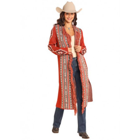 Long Cardigan - Red Aztec Women - Rock&Roll Cowgirl
