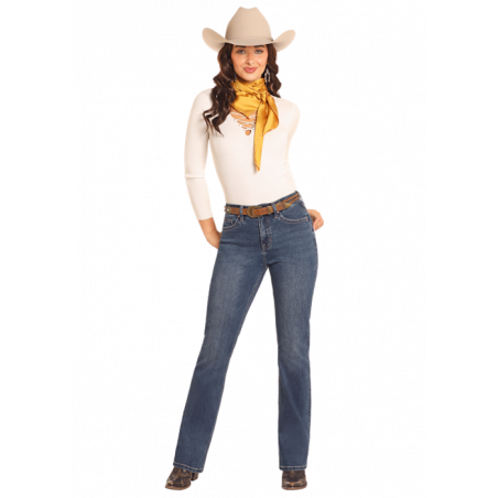 Jeans Taille Haute Bootcut - Bleu Broderie Femme - Rock&Roll Cowgirl