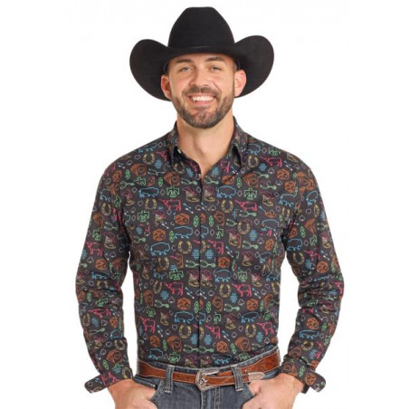 Chemise Western - Noir Motif Western Homme - Panhandle