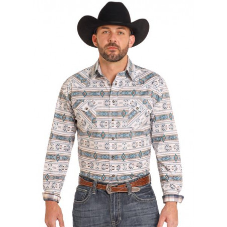 Western Shirt - White Aztec Pattern Men - Panhandle