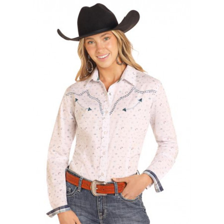 Chemise Western - Blanche Motif Western Femme - Panhandle