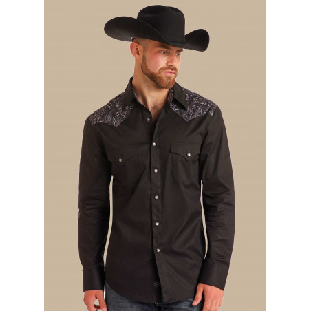 Chemise Western - Noire Motif Paisley Gris Homme - Rock&Roll Cowboy