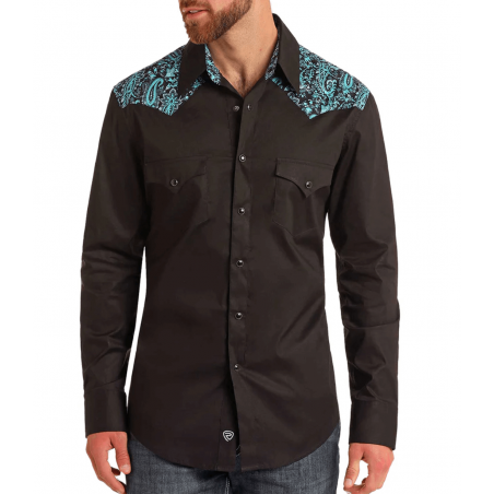 Chemise Western - Noire Motif Paisley Turquoise Homme - Rock&Roll Cowboy